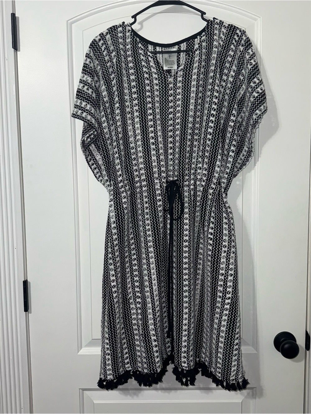 Serra Knit Swim Coverup Dress Women’s Size Small Black And White Striped Cinched